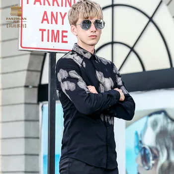 FANZHUAN Özellikli Marka Giyim Erkek Rahat Baskı Gömlek Uzun Kollu Artı Boyutu M-5XL Yeni Varış Moda Sonbahar Stil Asya Boyutu