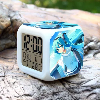 Yaratıcı Anime Hatsune Miku Dijital Aksiyon Figürü Saat Despertador Sevimli Çalar Saat Sony Ericsson için Parlak bir Saat Modeli Oyuncak Bebek 9cm LED