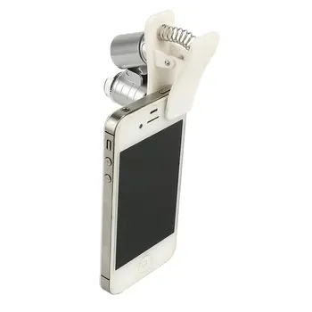 NFLC-60X Evrensel Cep Telefonu Mini Taşınabilir Klip Mikroskop Büyüteç Büyüteç ve UV Para Dedektörü, Gümüş LED el Feneri