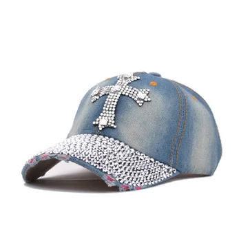 Şapka Bling Jean Snapback Şapka Kap şapkalı Kadın YY0241 Sıkıntılı Kristal Mavi Kot Erkek Beyzbol Şapkası Taslar Şapka Retro
