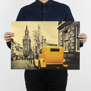 51x35 sarı Vintage araba/London street poster/kraft kağıt/bar poster/Retro Poster/dekoratif boyama.5cm Ücretsiz kargo