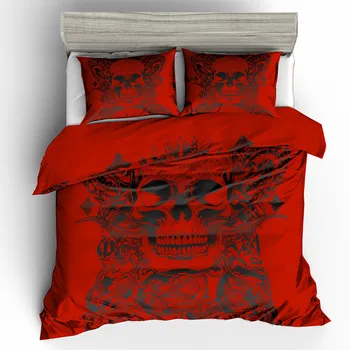 Fanaijia Kral kafatası kafatası yorgan yastık AU Kraliçe Yatak ile bedline Yatak Seti 3D kırmızı şeker kapak