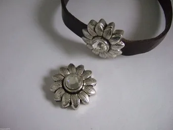2 5 mm 10mm Düz Deri diy Aksesuar parçaları Bulgular İçin Antika Gümüş Rhinestone Çiçek Manyetik Toka Seti
