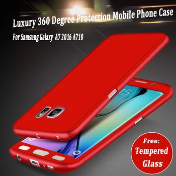 Samsung İçin lüks 360 Derece Koruma Cep Telefonu kılıfı galaxy A7 2016 a710F a710 A7100 kılıfı Bu freeTempered cam