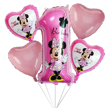 5 adet Mutlu yıllar mickey minnie mouse Balon 18 inç yıldız kalp şeklinde Helyum Folyo Bebek doğum günü partisi dekorasyon globos