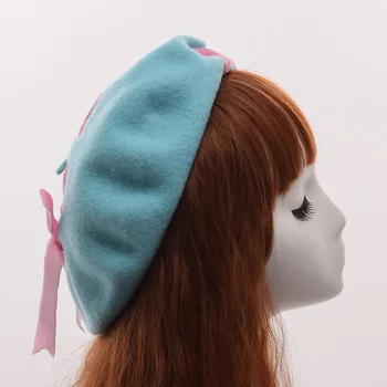 1 adet Kız Boyama Cap Beanie kadar Lolita Bere Şapka Şapkalar Vintage Kadife Dantel Şirin-