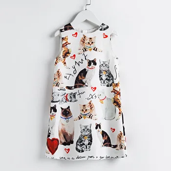 Prenses Marka Çocuk Giyim Yüksek Kaliteli Yelek Baskı Kitty için BEENİRA Yaz Grils Karikatür Elbise Parti Elbise