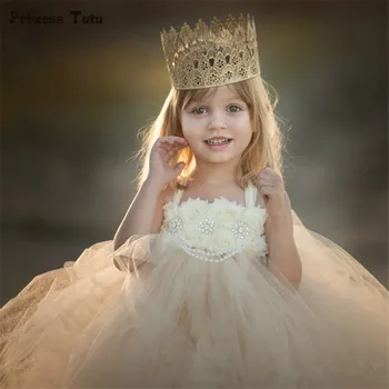 Düğün balo kıyafetleri Kız Bebek Yarışması Doğum günü Partisi Süslü Tül Tutu Elbise Çocuk Prenses Elbise çiçek Kız Elbise