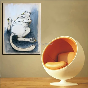 Oturma Odası İçin Ücretsiz Nakliye Yüksek Kaliteli Komik Hayvan Beyaz Kedi Yağlı Boya Tuval Üzerine Modern Dekoratif Kedi Boyama