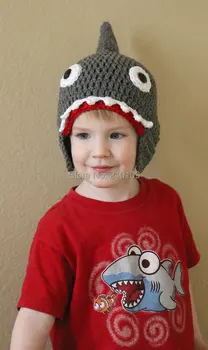 Çocuk Tığ İşi El Yapımı Bay Çılgın Sonbahar Kış Köpekbalığı Saldırısı Şirin Hoş Beanie Çocuk Kız Caps Cadılar Bayramı Komik Şapkalar Hediye Duş