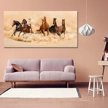 Oturma Odası Cuadros Ev Dekorasyonu için Canvas Duvar Resmi Modern Peyzaj Poster Baskı Özet Altı Koşan Atlar yağlı Boya