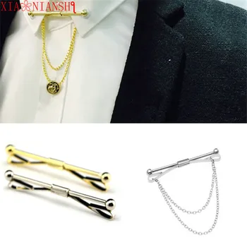 XİAONİANSHİ Yeni Moda Avrupa Amerika Fransız Yaka İğnesi İş Mens LS308 Zincir Erkek Mücevher Broş Yaka Bar Kravat