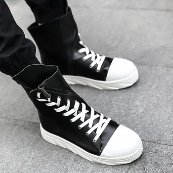 Sokak stili kişilik kalın platform dantelli muffin Martin askeri botlar siyah ve beyaz genç hip hop çizme bot