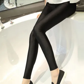 Yeni S-XXL Moda Bayan Seksi Elastik Nefes alabilen Parlak Düz Siyah Tozluk ayak Bileği Uzunlukta Kadın Pantolon Skinny