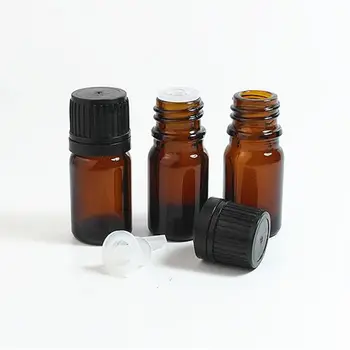 5 mL 10 ml Amber Cam Şişelerde Uçucu yağ Aromaterapi Kozmetik Kapları 5CC Amber Cam Şişe Plastik kapaklı Damlalık