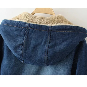 YAGENZ Yeni Kadın Ceket 2017 Gevşek Sonbahar Kış Artı Pamuk Sıcak KADIN Casual Üstler Vintage Kapşonlu Artı Boyutu Bayan Kot Ceket