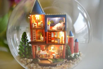Ahşap Mini Bina DİY Cam Top Model Bebek Evi Minyatür Dollhouse Oyuncak Doğum günü Hediyesi Greative Alice Kale Rüya el Yapımı