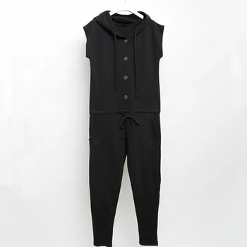Özgür Kadın Tulum İle 2017 Yeni Moda Artı Boyutu S-9XLCotton Siyah Ve Gri Tulumlu Nakliye Hood Yaz Harem Pantolon