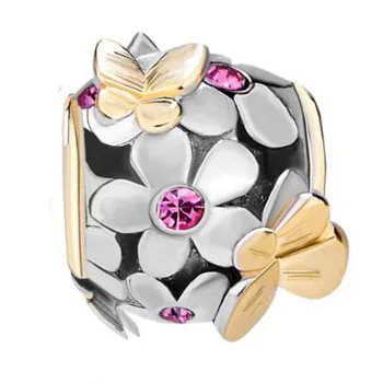 Takı için uygun Pandora bilezikler 22 k Altın Mor Çiçek Altın Kelebek Charm Bilezik boncuk yapma