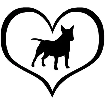 S1 10.9*9.5 CM Mini Bull Terrier Köpek Kalp Vinil Çıkartma Güzel Araba Çıkartmaları Araba Şekillendirme Kamyon Dekorasyon Siyah/Gümüş-1095