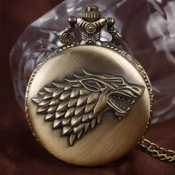 Erkekler için Oyun Stark 2016 Yeni Varış Bronz Thrones House Crest Desen Köstekli Cep saati Quartz Kolye Zincir Kolye Kadın