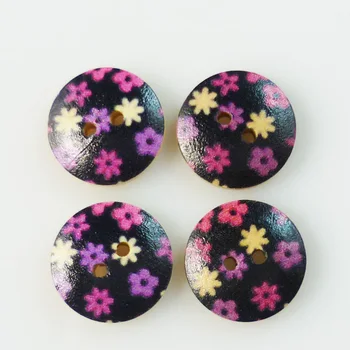 100PCS 2-Delikleri 085 ahşap düğmeler 15 mm dikiş giyim bot ceket aksesuarları LAB boyama çiçek renkli