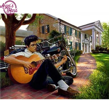 5D DİY Elmas Boya Çapraz Dikiş Gitar Elvis'i Ev Dekorasyonu Nakış Tam Kare Mozaik Noel Hediyesi