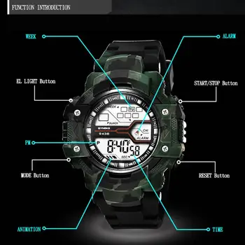 Yeni Yıl Erkek Spor Saatler Lüks Marka Kamuflaj Askeri Saatler Dijital su Geçirmez Kol Relogio Masculino LED