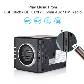 İÇİNDE /AUX SD Kart/USB ile MP3 Stereo Sistemi 2 x 3W HiFi Hoparlör ile Ağustos MB300H Mini Ahşap FM Radyo Alıcısı
