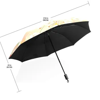 Yüksek Kalite Katlanır Otomatik Şemsiye Yağmur Kadın Anti-UV Koruma Güneş Şemsiye Rüzgar geçirmez Sarı Çiçek Şemsiye