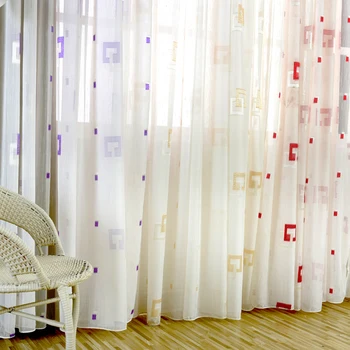 Geometrik tasarım ekose özellikleri modern tül perdeleri balkon yatak odası birden fazla renk perde kumaş tül perde