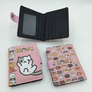 Japon Oyun Neko Atsume Sentetik Deri Zarif Düğme Cüzdan/Çanta