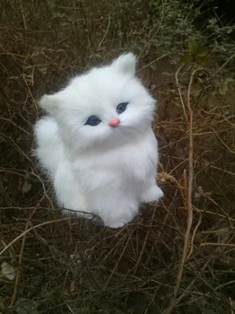 Simülasyon kedi canlı 15x16cm beyaz kedi, t308 miyav kedicik model dekor, ev dekorasyon hediye geliyor