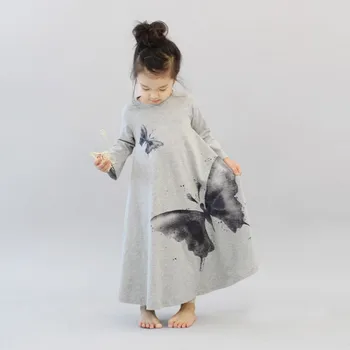 2-7 Yıl Toddler Bebek Kız Çocuk Kıyafetleri, Uzun Kelebek Elbise Gevşek Elbiseler Kollu