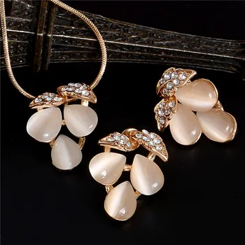 Kadınlar Lüks Düğün Gelin yapay Elmas Mücevher Mücevher Opal Kedi Gözü Kolye Küpe Set İçin ZOSHİ Altın Takı Setleri Kaplama Seti