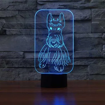 3D yenilik İskoç Terrier Şekli Masa Lambası Renkli Görsel Köpeği Işık Fikstür Uyku Yaratıcı Başucu Dekor Hediye Gece lambası LED