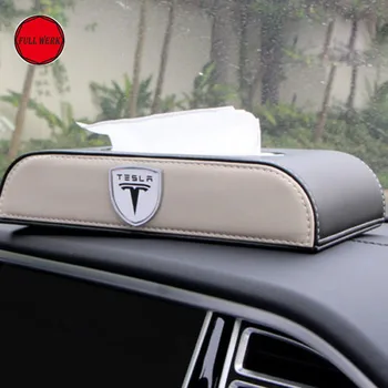 Tesla Model X Model S için deri Araba Doku Kutusu Kapağı Peçete Kağıt Saklama Kutusu Durumda Tutucu 85D P90D Oto Aksesuarları 75D