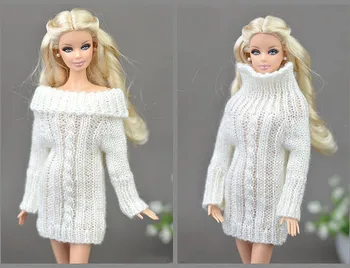 Barbie Bebek 1/6 Örme Saf Beyaz Bebek Aksesuarları Elbise Elbise Kız Çocuk Oyuncak Hediye Kazak Ceket Üstleri El Dokuma