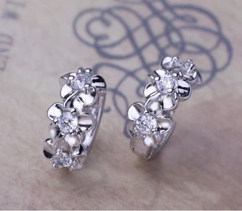1 Çift Moda Kadın Gümüş Narin Çiçek Kristal Rhinestone Zarif Küpe Mücevher Hoop Damızlık Kaplama