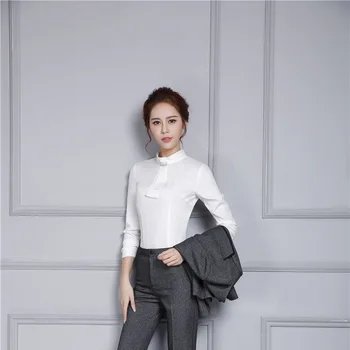 Yenilik Beyaz Uzun Kollu Kadın Elbise Üstleri Rahat Gömlek Üniforma Stilleri Bahar Sonbahar Profesyonel İş Kadınları Bluz