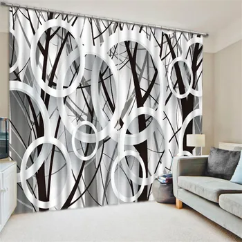 Cotinas para sala 2017 Havalı Siyah beyaz Dijital Oturma Odası, Yatak odası İçin 3D Karartma Perdeleri Baskı Perdeleri