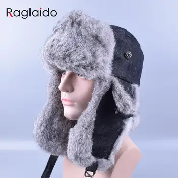 Erkek Bombacı Şapka Rex Tavşan Kürk erkek kış sıcak şapka Rusya kar için Raglaido kürk şapka LQ11181 kulak flep bombacı caps