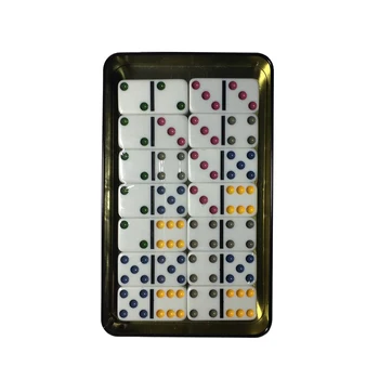 28PCS Domino Masa Oyunu, Çocuklar ve Yetişkinler için Dominos Metal Kutu Pai Gow Oyununu Oyuncaklar ile 6 Çift kişilik Domino Set