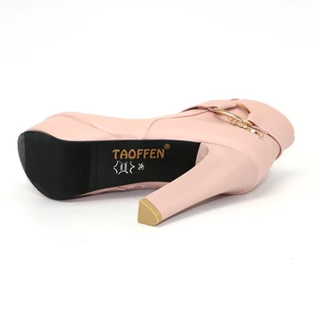 TAOFFEN Bayanlar Platform ayak Bileği Çizmeler Kadınların Yüksek Topuk Ayakkabı Sonbahar Kış Ilık Zip BOTAŞ Mujer Topuklu Ayakkabı Boyutu 32-43