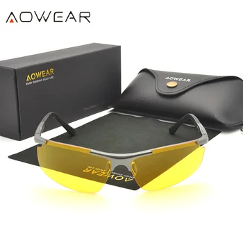 AOWEAR Orijinal Alüminyum Magnezyum Gün Gece Sürücüsü 53 Polarize Gece Görüş Gözlüğü Sarı Erkek Spor Gözlük güneş Gözlüğü Gözlük