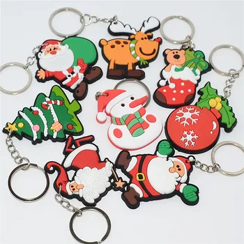 Noel için 20pcs/lot Yeni Sıcak Satış Silikon Noel Baba/Ağaç/Çorap/Kardan adam Anahtarlık Anahtarlıklar Hediye
