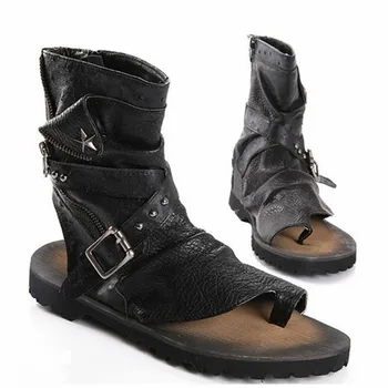 Mabaiwan Moda Yaz Stil Erkek Sandalet Motosiklet Çizme Gladyatör Siyah Casual Babet Ayakkabılar Botlar Sandalias Tiple Ayak Bileği Punk