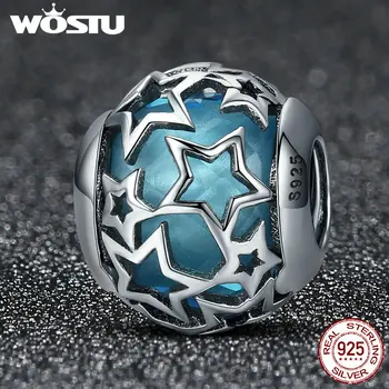 Yıldız kafes örgüsü Mavi Kristal Boncuk Yanardöner WOSTU 925 Gümüş BKC411 orijinal WOST Charm Bilezik Takı fit