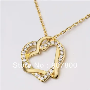 N586 Sıcak Satış Altın Rengi CZ Kristal çift kalp kolye Moda Takı düğün hediye Üst kalite yeni tasarım