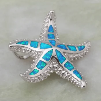 Kadınlar için asil deniz yıldızı deniz yıldızı Mavi Ateş Opal 925 Gümüş Moda Takı kolye P238